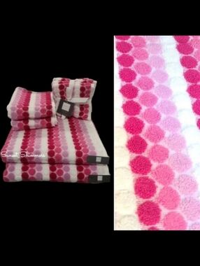 6pc Soho Living Bath Hand Tip Striped Dot Pink Ombre Towel Set New